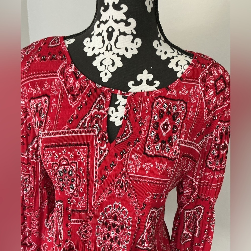 KEREN hart Red Paisley Blouse SzM - Picture 3 of 9